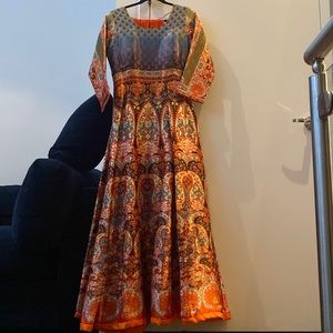 Orange, blue and white Anarkali